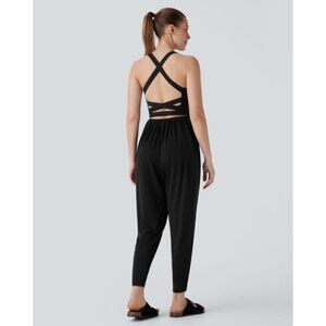 Halara U Neck Pocket Harem Casual Jumpsuit-Easy Peezy Sz Small Black